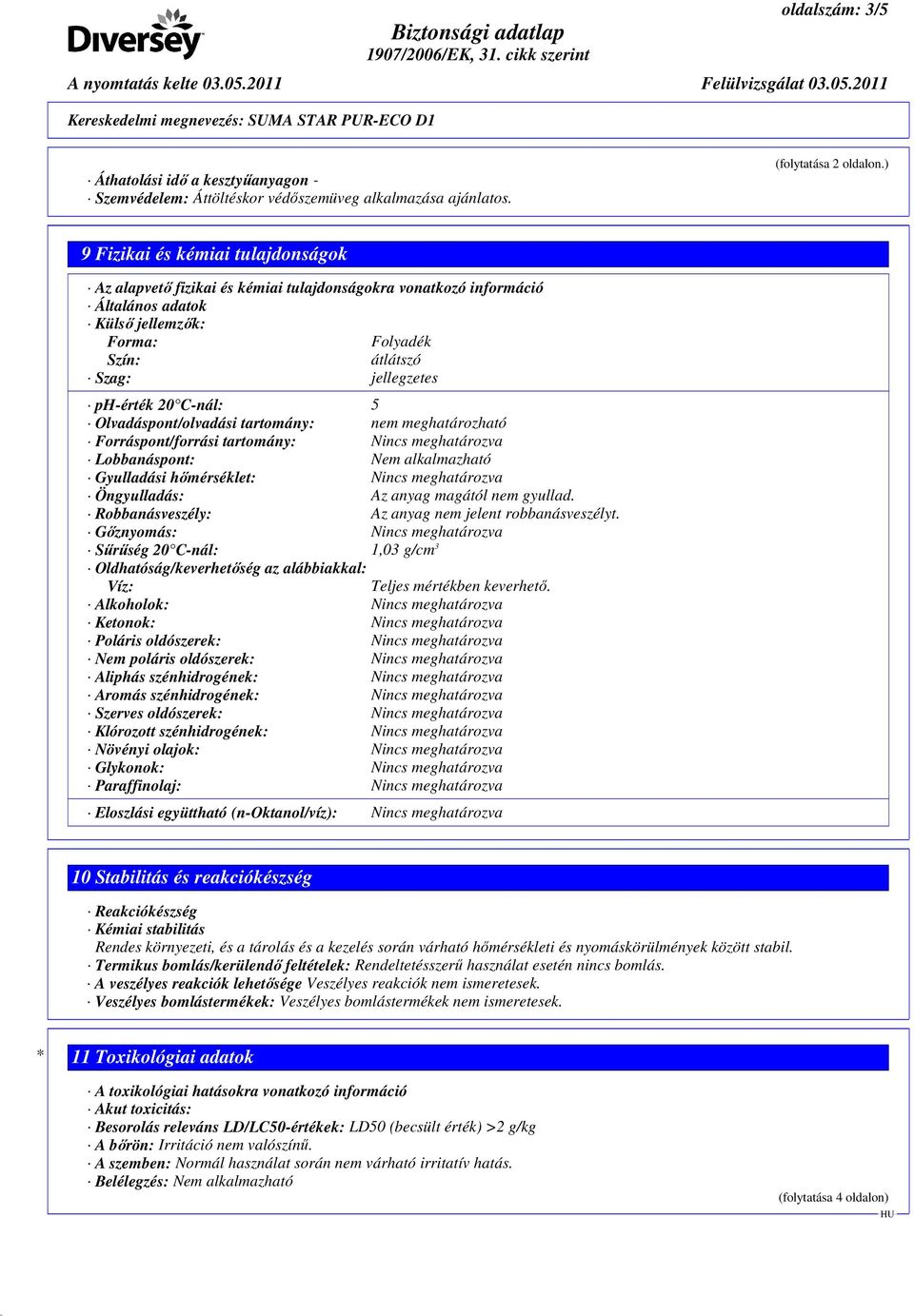 C-nál: 5 Olvadáspont/olvadási tartomány: nem meghatározható Forráspont/forrási tartomány: Nincs meghatározva Lobbanáspont: Nem alkalmazható Gyulladási hımérséklet: Nincs meghatározva Öngyulladás: Az