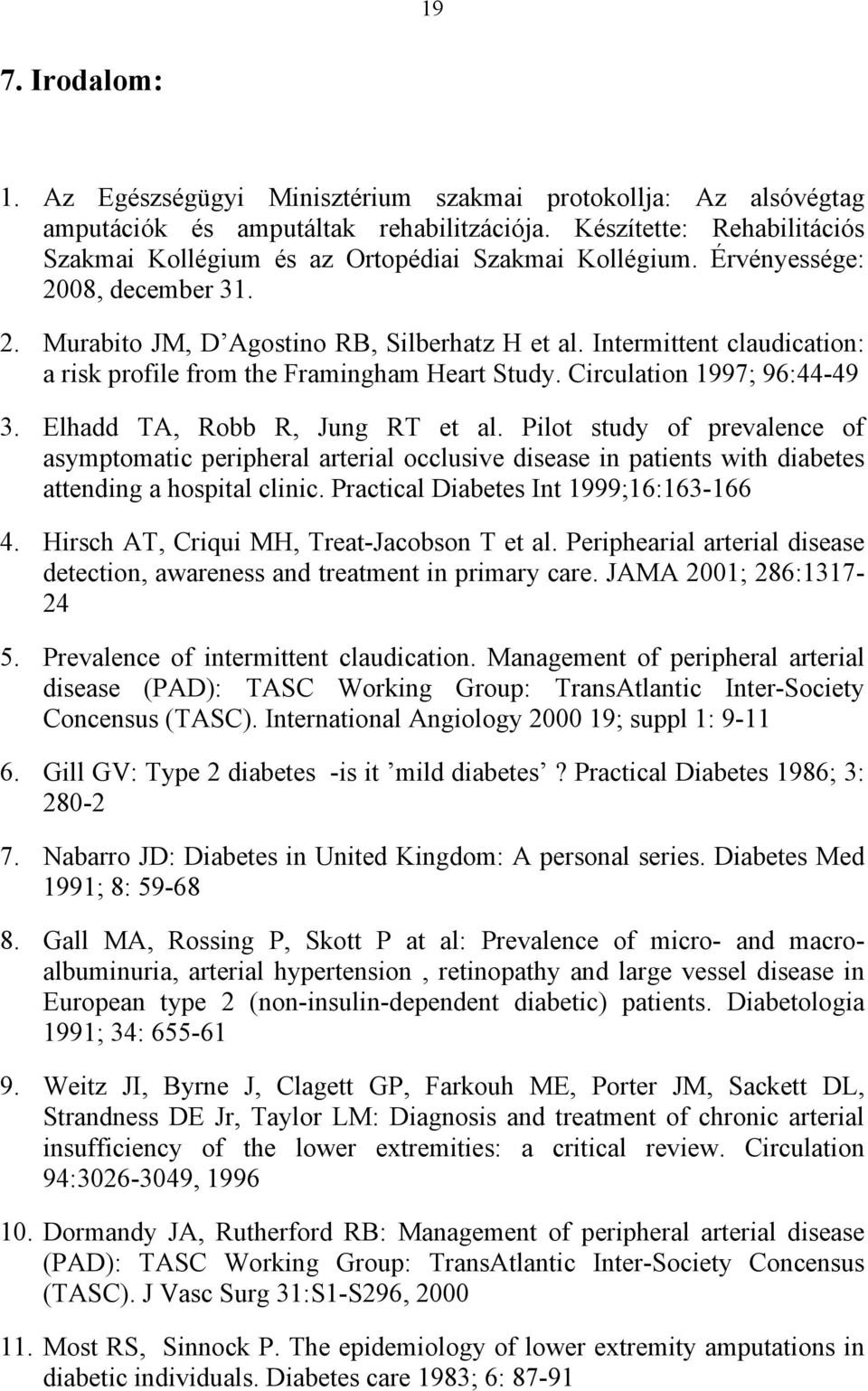 Intermittent claudication: a risk profile from the Framingham Heart Study. Circulation 1997; 96:44-49 3. Elhadd TA, Robb R, Jung RT et al.