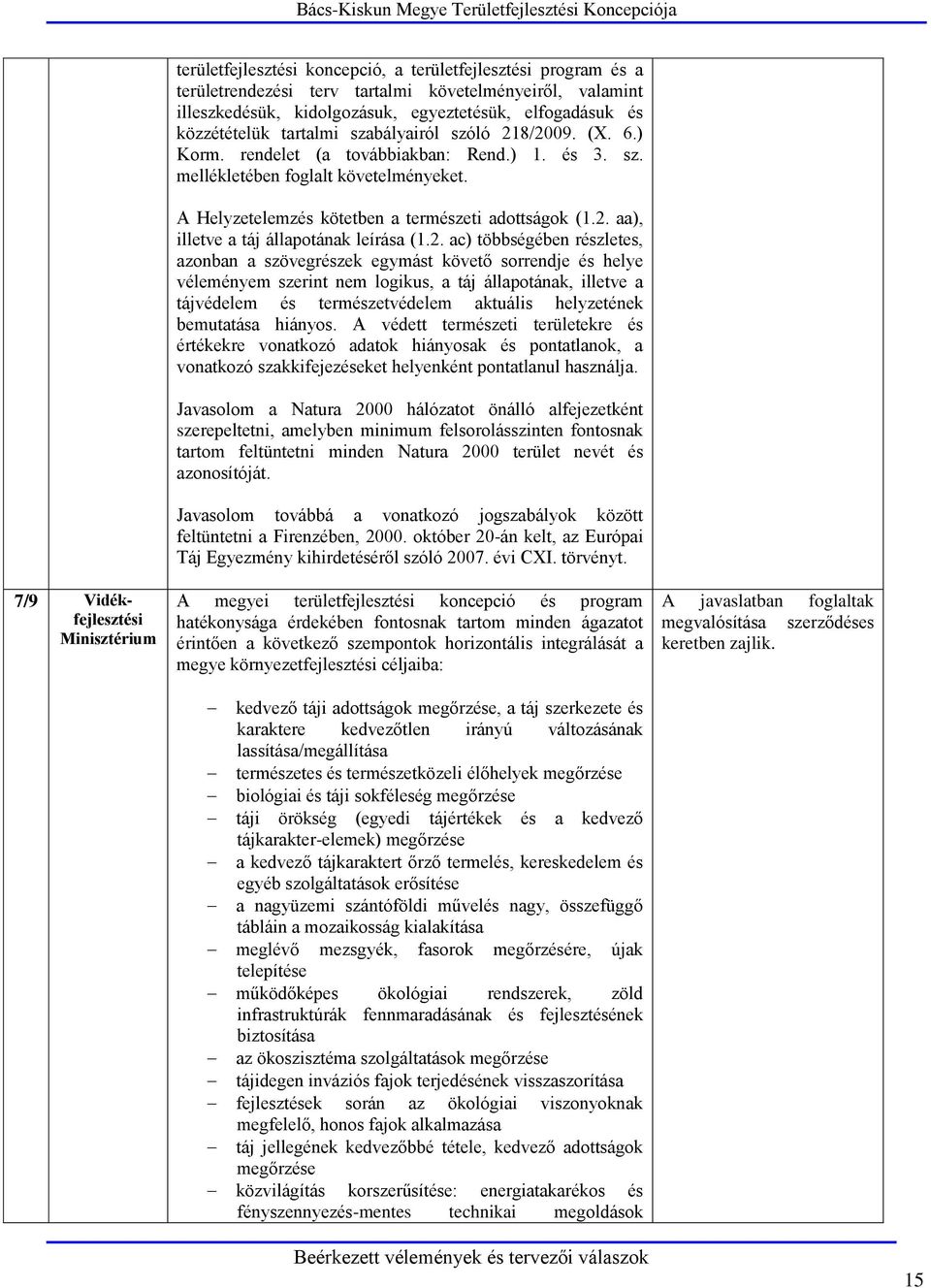 2. ac) többségében részletes, azonban a szövegrészek egymást követő sorrendje és helye véleményem szerint nem logikus, a táj állapotának, illetve a tájvédelem és természetvédelem aktuális helyzetének