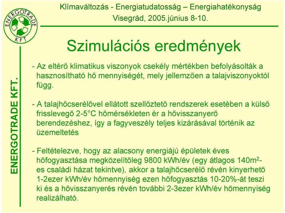 kizárásával történik az üzemeltetés - Feltételezve, hogy az alacsony energiájú épületek éves hőfogyasztása megközelítőleg 9800 kwh/év (egy átlagos 140m 2 - es családi