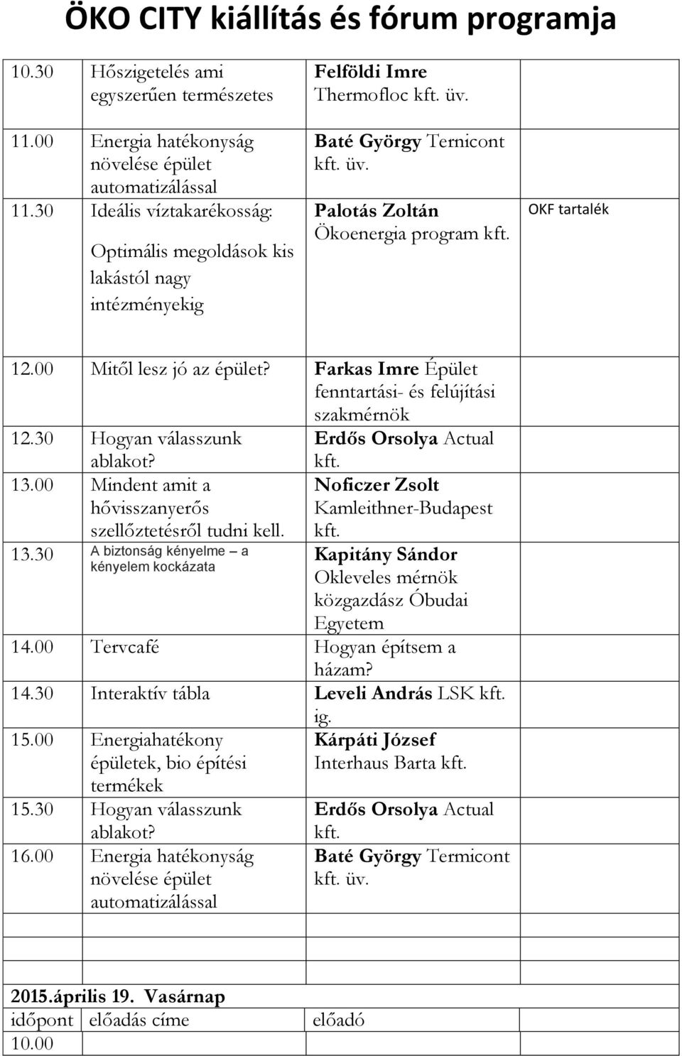 00 Mindent amit a 13.30 A biztonság kényelme a 14.00 Tervcafé Hogyan építsem a házam? 14.30 Interaktív tábla Leveli András LSK ig.