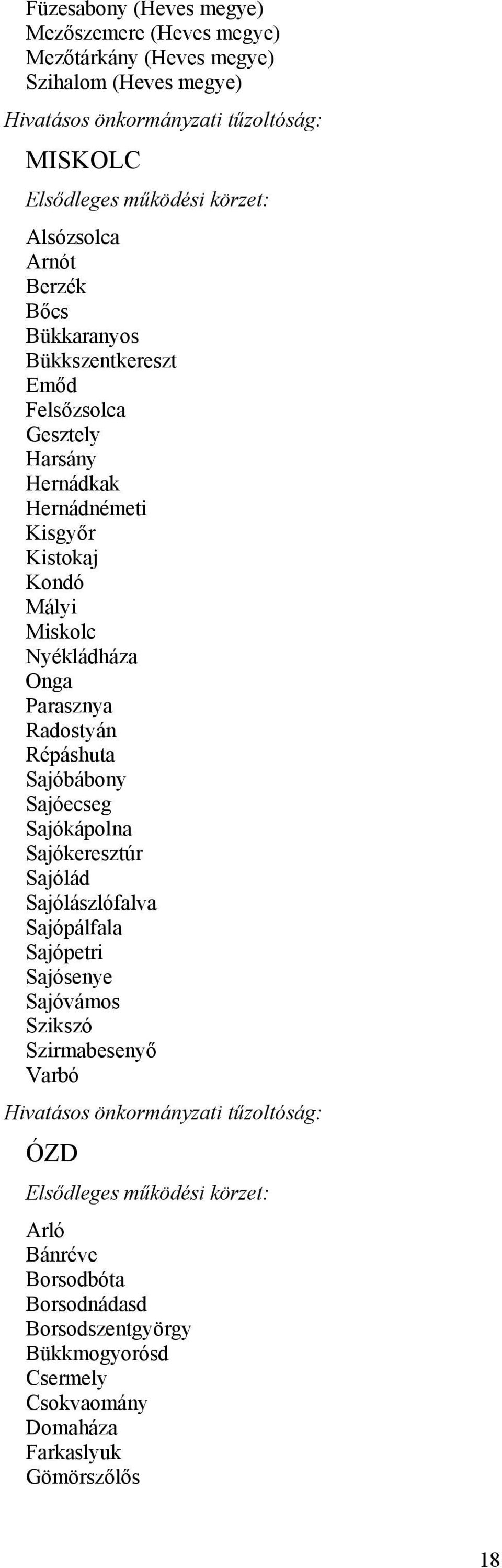 Parasznya Radostyán Répáshuta Sajóbábony Sajóecseg Sajókápolna Sajókeresztúr Sajólád Sajólászlófalva Sajópálfala Sajópetri Sajósenye Sajóvámos