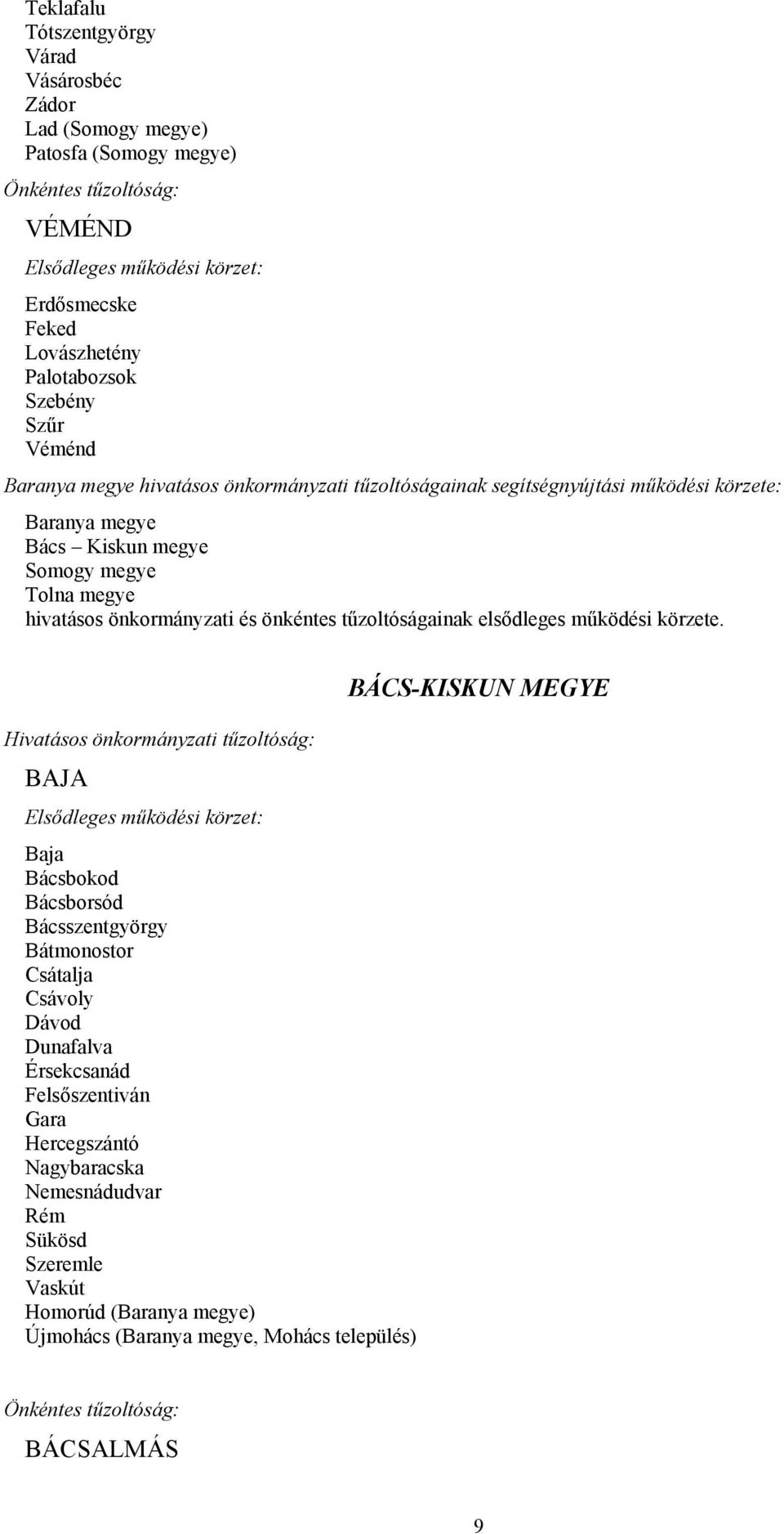 önkéntes tűzoltóságainak elsődleges működési körzete.