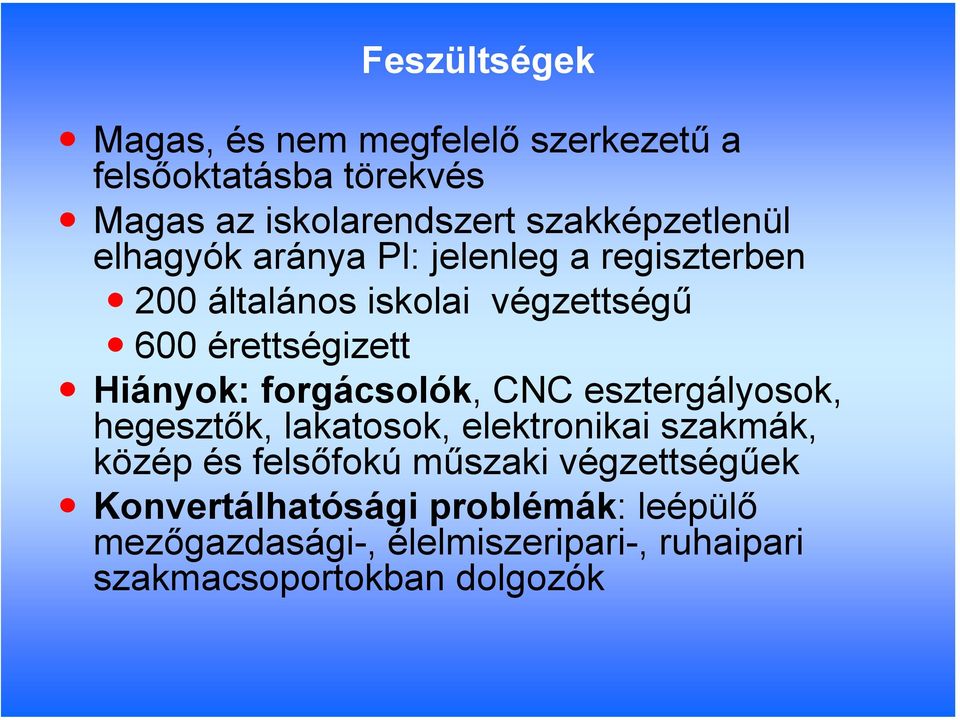 Hiányok: forgácsolók, CNC esztergályosok, hegesztők, lakatosok, elektronikai szakmák, közép és felsőfokú