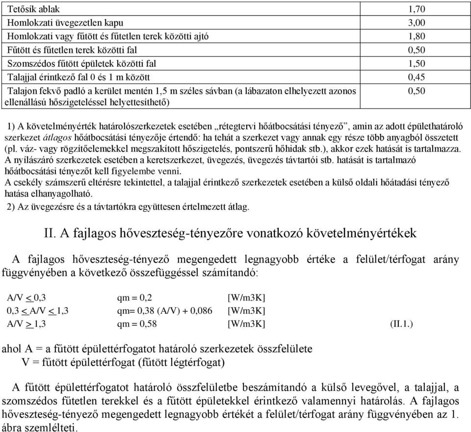 követelményérték határolószerkezetek esetében rétegtervi hőátbocsátási tényező, amin az adott épülethatároló szerkezet átlagos hőátbocsátási tényezője értendő: ha tehát a szerkezet vagy annak egy