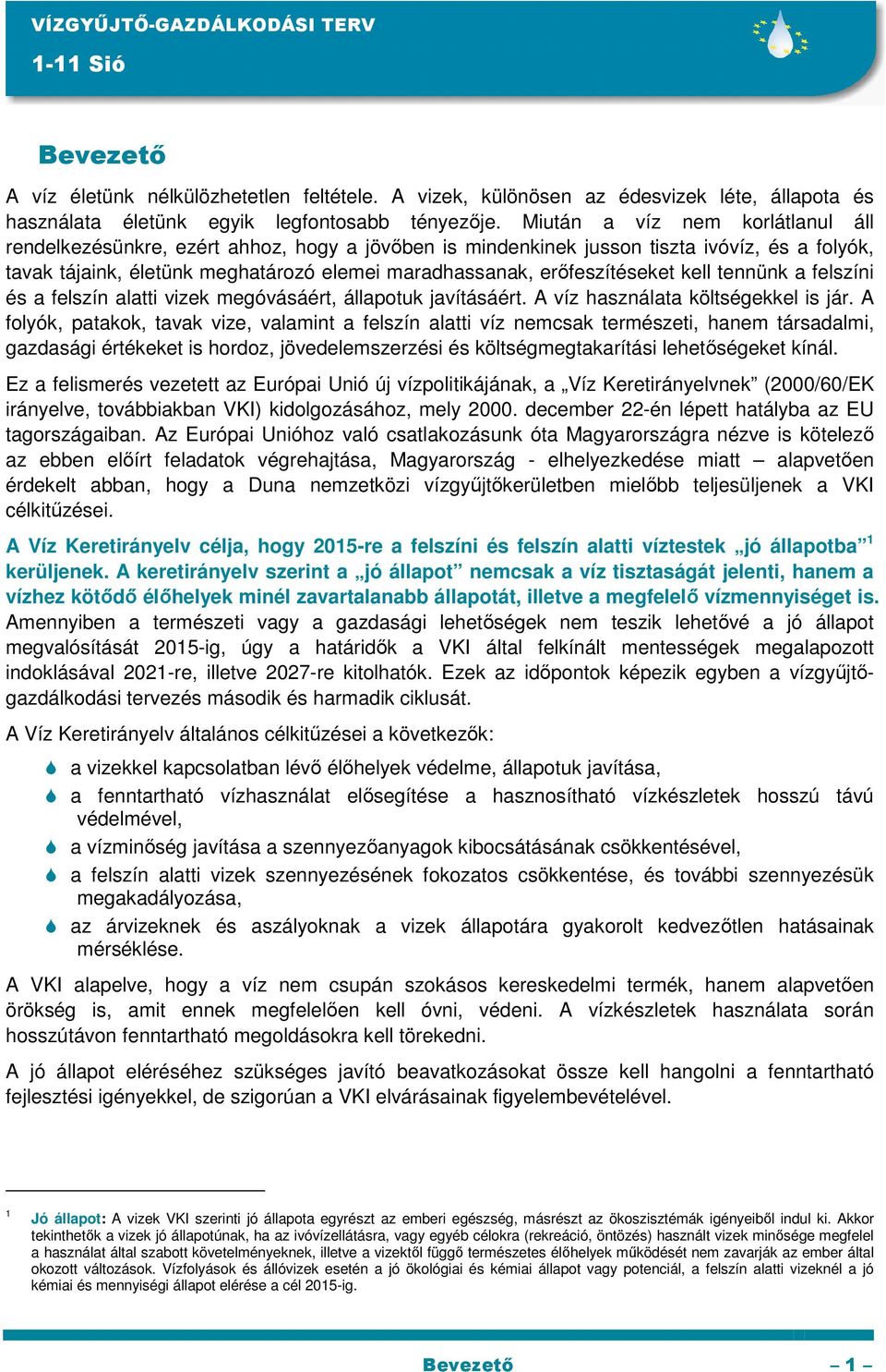 erıfeszítéseket kell tennünk a felszíni és a felszín alatti vizek megóvásáért, állapotuk javításáért. A víz használata költségekkel is jár.