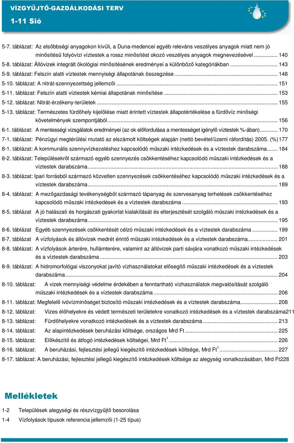 táblázat: A nitrát-szennyezettség jellemzıi... 151 5-11. táblázat: Felszín alatti víztestek kémiai állapotának minısítése... 153 5-12. táblázat: Nitrát-érzékeny-területek... 155 5-13.