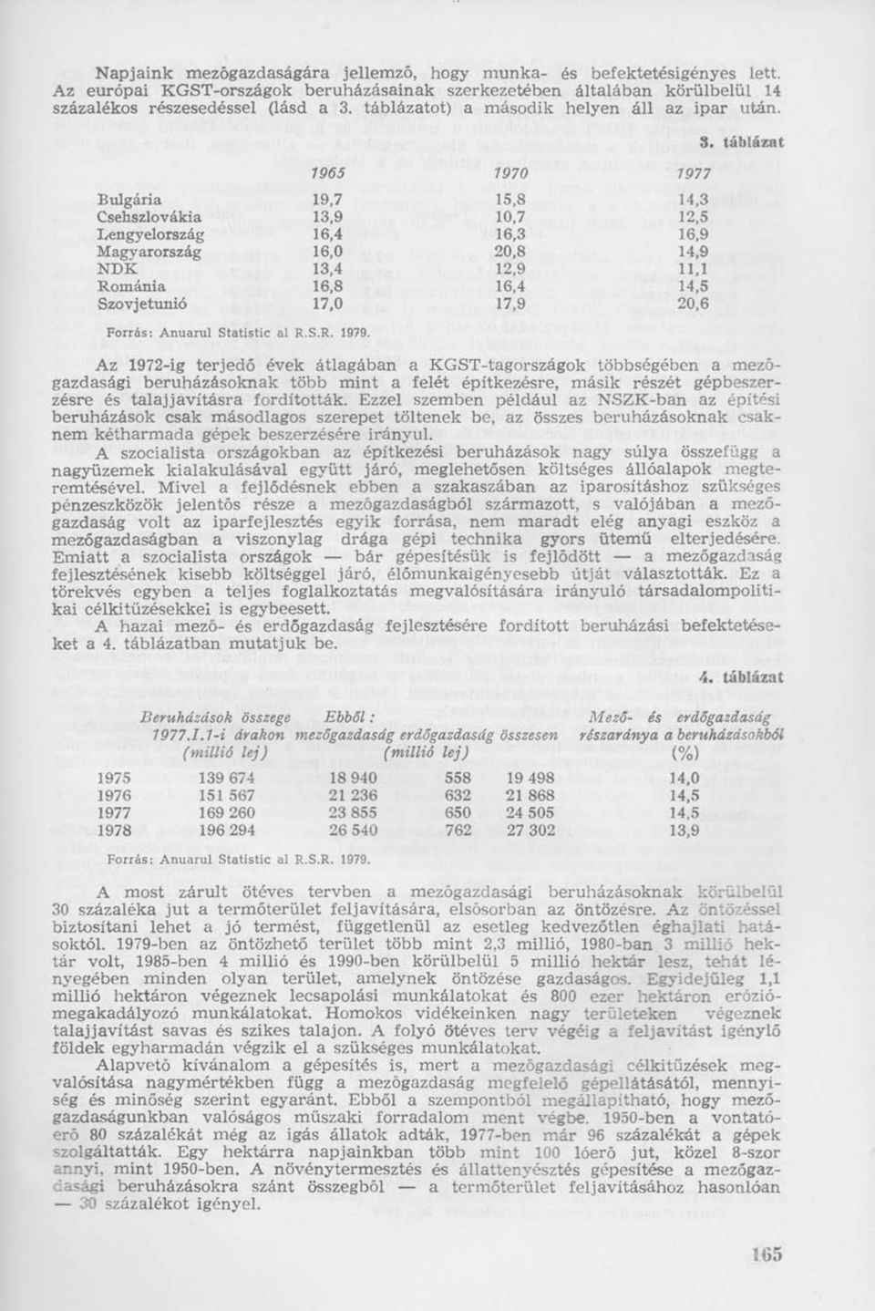 1965 1970 1977 Bulgária 19,7 15,8 14,3 Csehszlovákia 13,9 10,7 12,5 Lengyelország 16,4 16,3 16,9 Magyarország 16,0 20,8 14,9 NDK 13,4 12,9 11,1 Románia 16,8 16,4 14,5 Szovjetunió 17,0 17,9 20,6