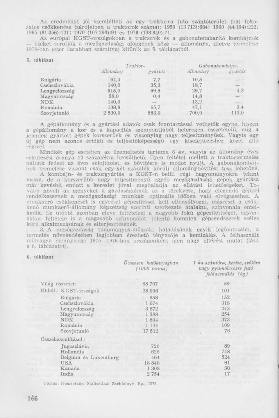 Az európai KGST-országokban a traktorok és a gabonabetakarító kombájnok ezeket sorolják a mezőgazdasági alapgépek közé állománya, illetve termelése 1978-ban (ezer darabban számítva) kitűnik az 5.