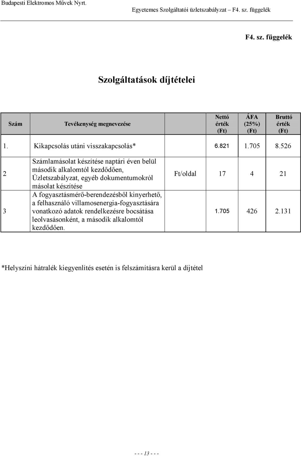 526 2 3 Számlamásolat készítése naptári éven belül második alkalomtól kezdıdıen, Üzletszabályzat, egyéb dokumentumokról másolat készítése A