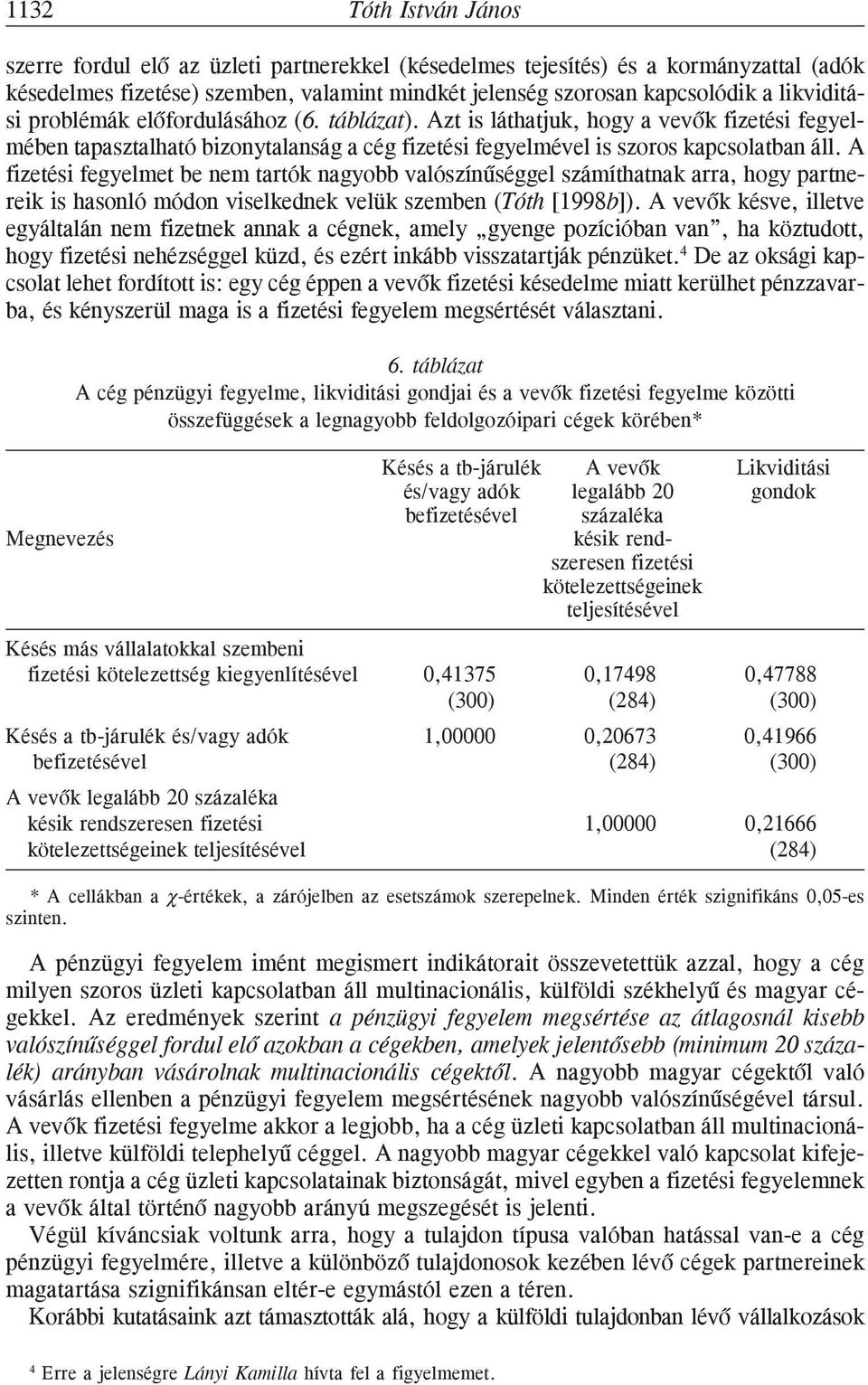 A fizetési fegyelmet be nem tartók nagyobb valószínûséggel számíthatnak arra, hogy partnereik is hasonló módon viselkednek velük szemben (Tóth [1998b]).