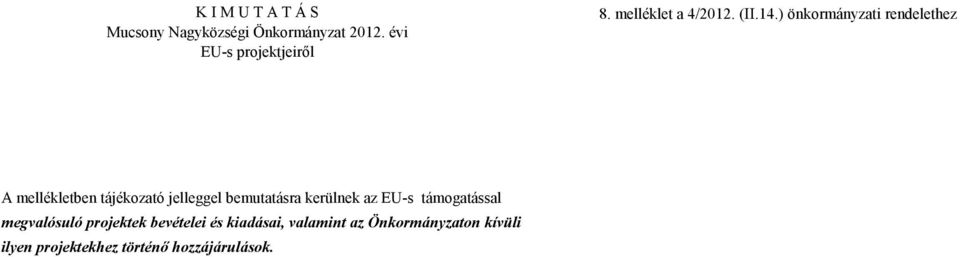) önkormányzati rendelethez A mellékletben tájékozató jelleggel bemutatásra kerülnek