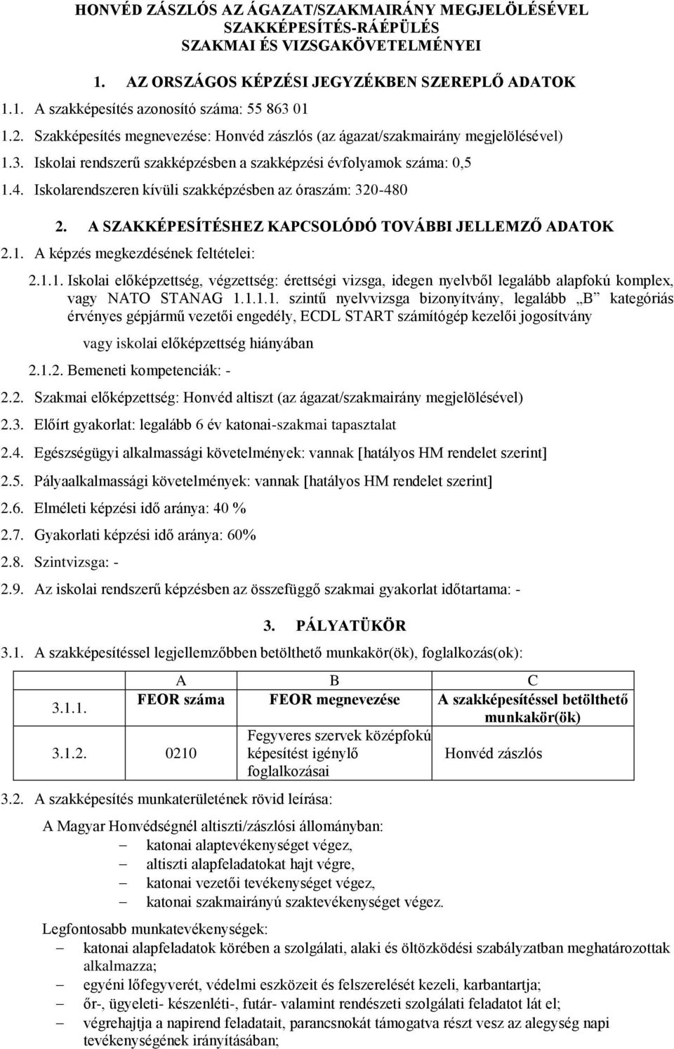 Iskolarendszeren kívüli szakképzésben az óraszám: 320-480 2. A SZAKKÉPESÍTÉSHEZ KAPCSOLÓDÓ TOVÁBBI JELLEMZŐ ADATOK 2.1.