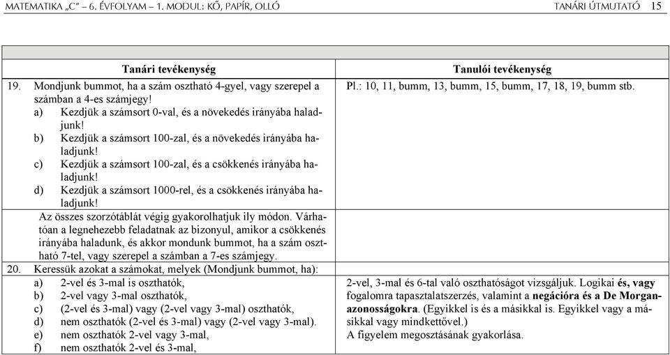 d) Kezdjük a számsort 1000-rel, és a csökkenés irányába haladjunk! Az összes szorzótáblát végig gyakorolhatjuk ily módon.