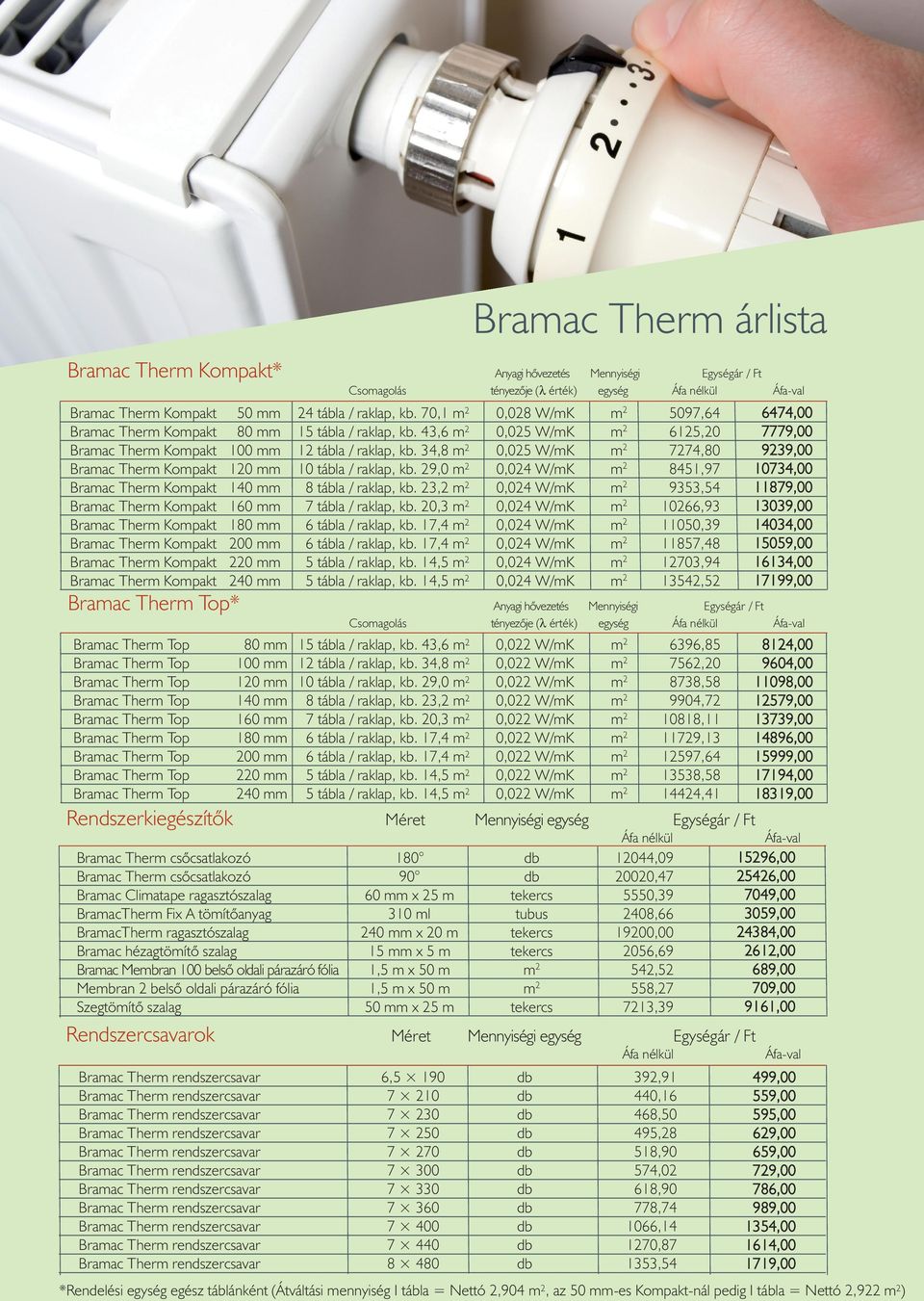 34,8 m 2 0,025 W/mK m 2 7274,80 9239,00 Bramac Therm Kompakt 120 mm 10 tábla / raklap, kb. 29,0 m 2 0,024 W/mK m 2 8451,97 10734,00 Bramac Therm Kompakt 140 mm 8 tábla / raklap, kb.