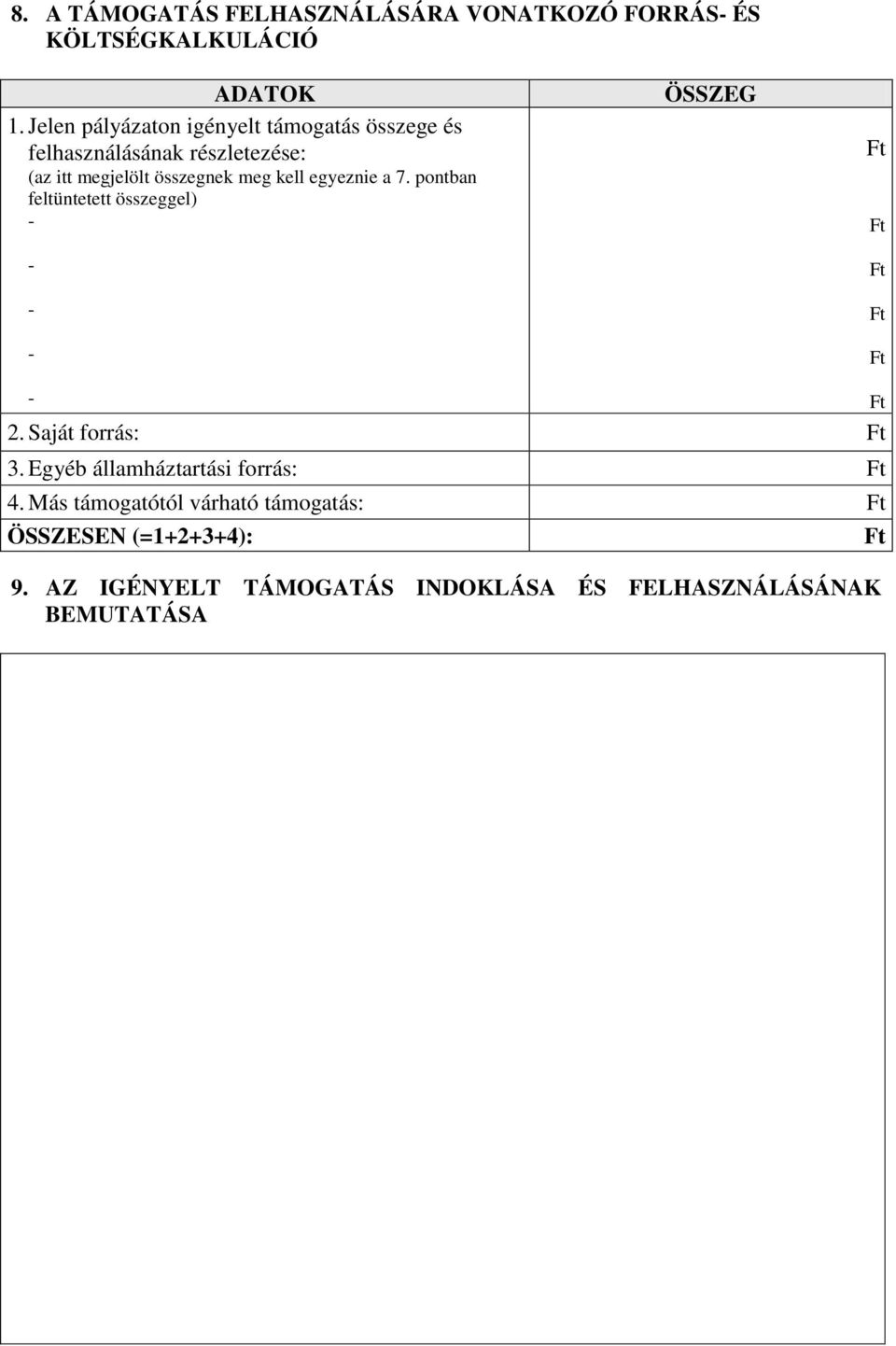 meg kell egyeznie a 7. pontban feltüntetett összeggel) ÖSSZEG 2. Saját forrás: 3.