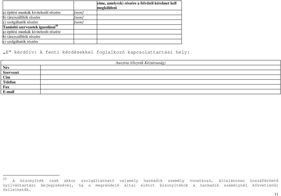 foglalkozó kapcsolattartási hely: Név Szervezet Cím Telefon Fax E-mail Ausztria (Osztrák Köztársaság) 20 A bizonyíték csak akkor szolgáltatható valamely harmadik