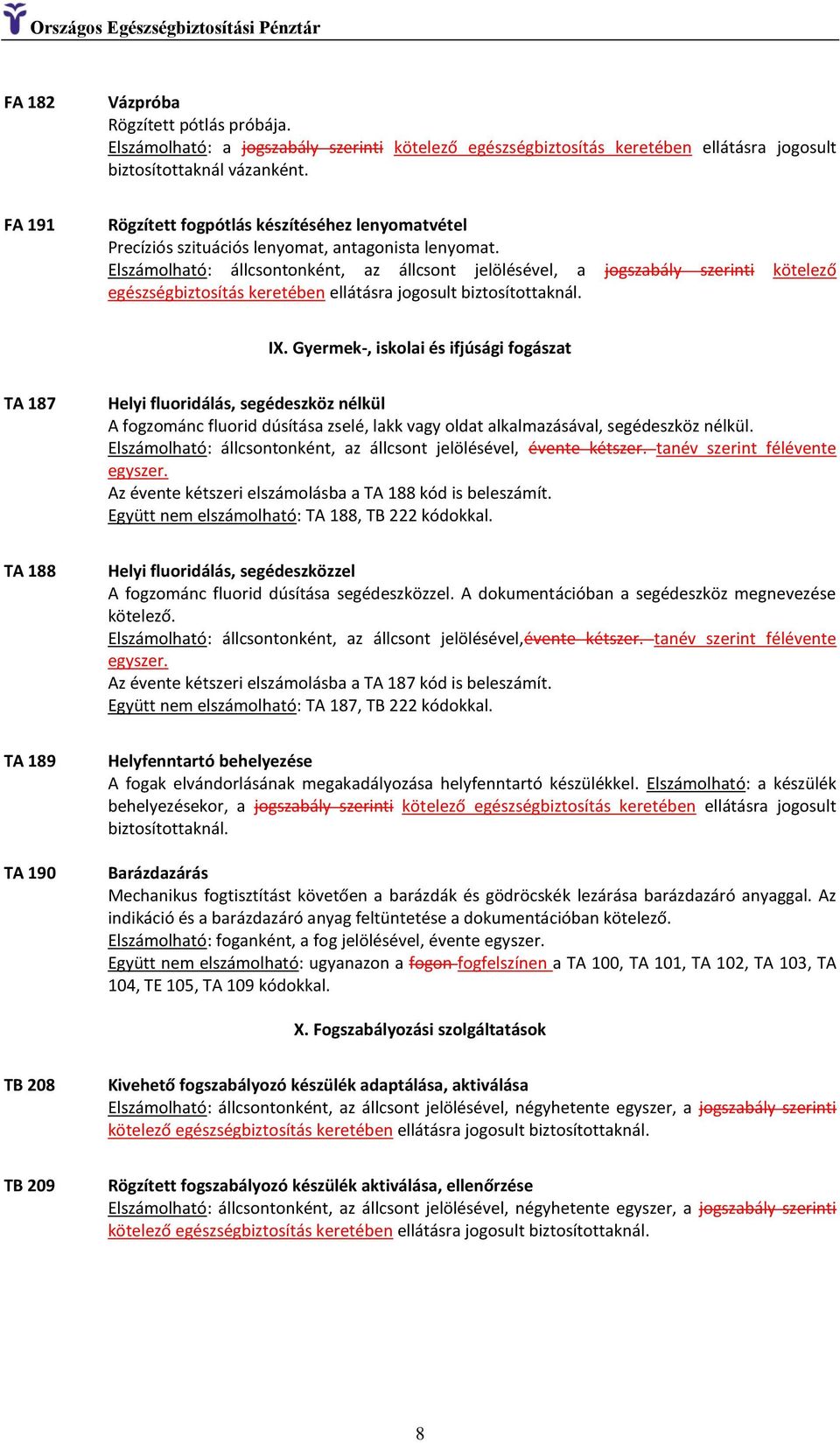 Gyermek-, iskolai és ifjúsági fogászat TA 187 Helyi fluoridálás, segédeszköz nélkül A fogzománc fluorid dúsítása zselé, lakk vagy oldat alkalmazásával, segédeszköz nélkül.