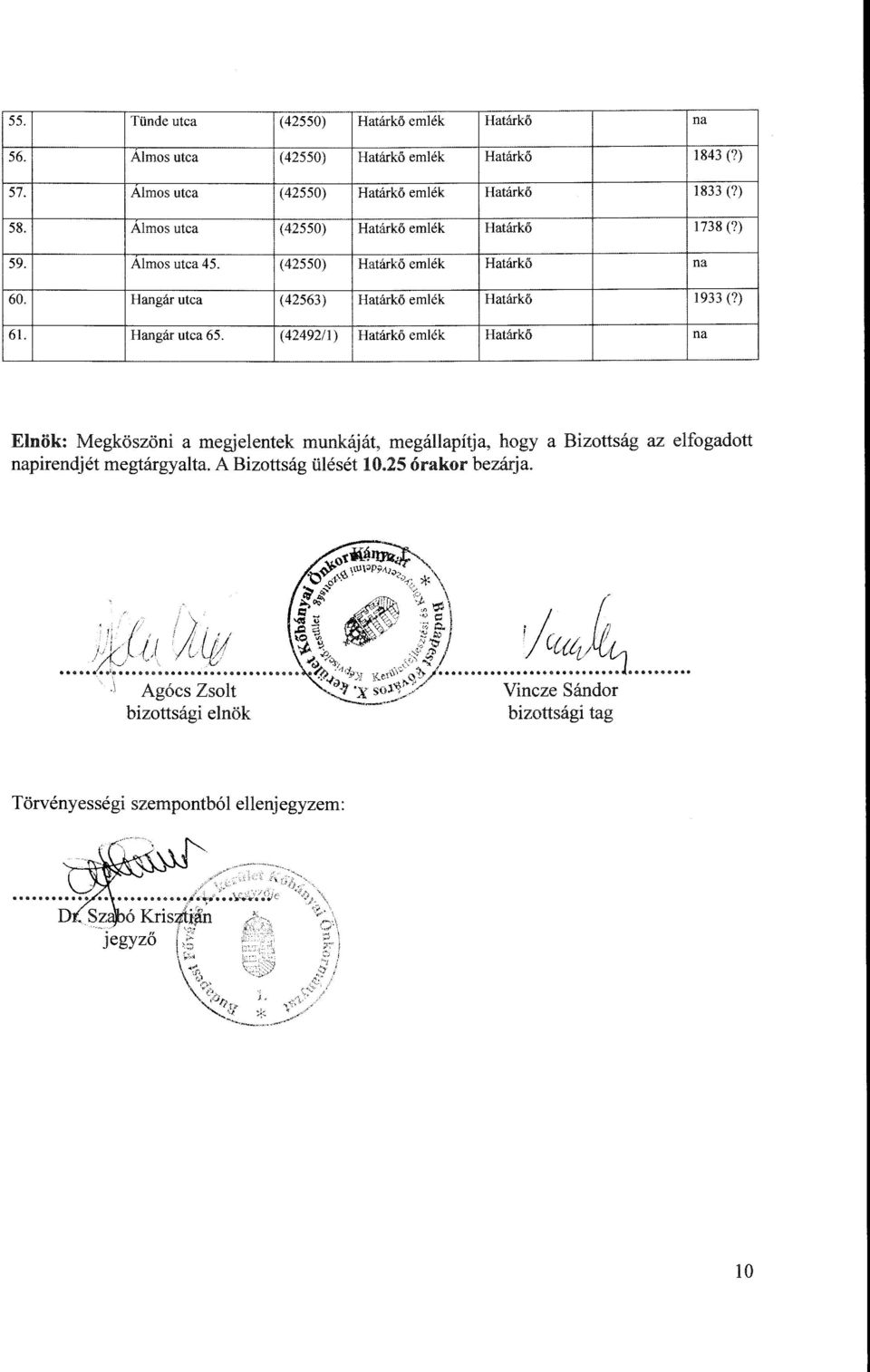 Hangár utca (42563) Határkő emék Határkő 1933 (?) 61. Hangár utca 65.