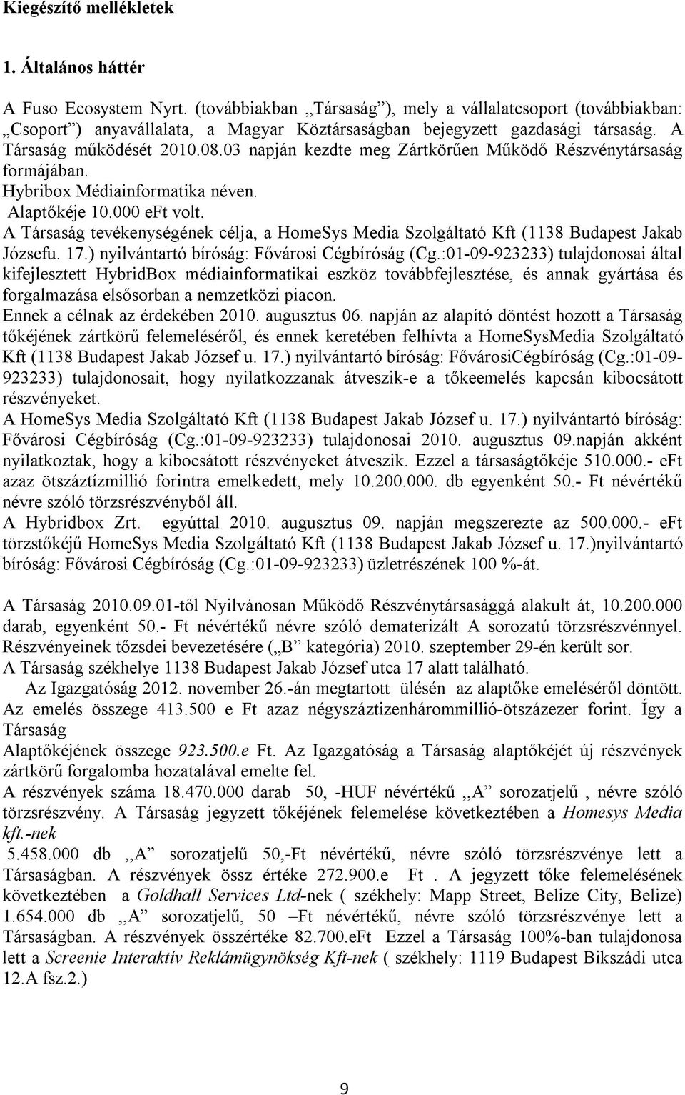 03 napján kezdte meg Zártkörűen Működő Részvénytársaság formájában. Hybribox Médiainformatika néven. Alaptőkéje 10.000 eft volt.