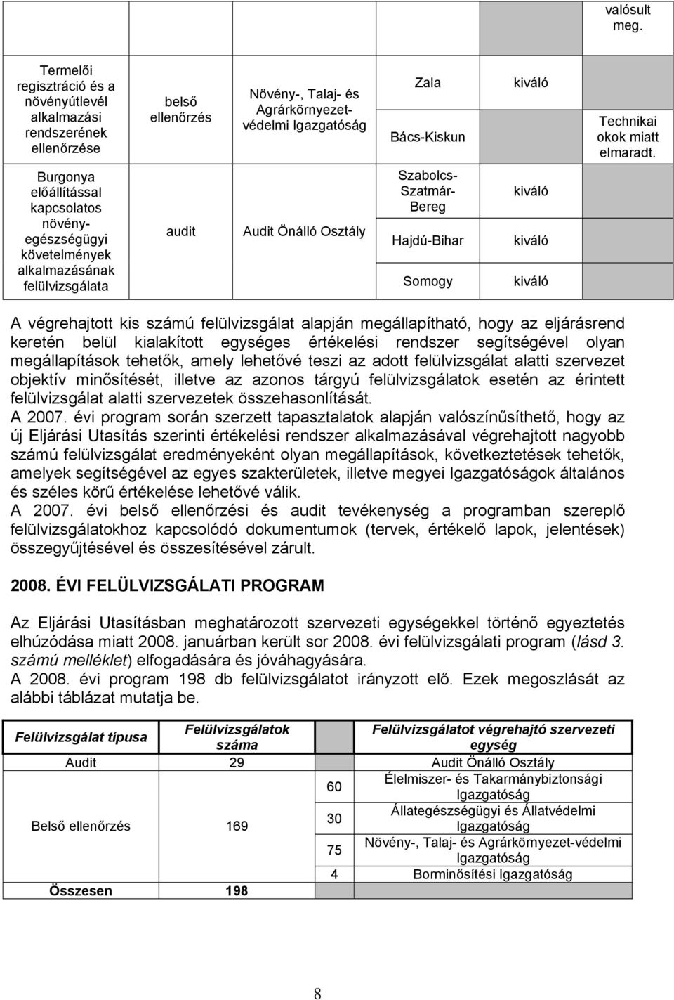 alapján megállapítható, hogy az eljárásrend keretén belül kialakított egységes értékelési rendszer segítségével olyan megállapítások tehetők, amely lehetővé teszi az adott felülvizsgálat alatti