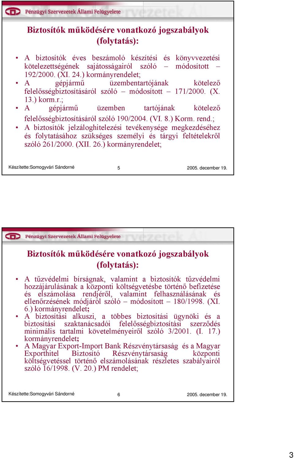 (VI. 8.) Korm. rend.; A biztosítók jelzáloghitelezési tevékenysége megkezdéséhez és folytatásához szükséges személyi és tárgyi feltételekről szóló 261