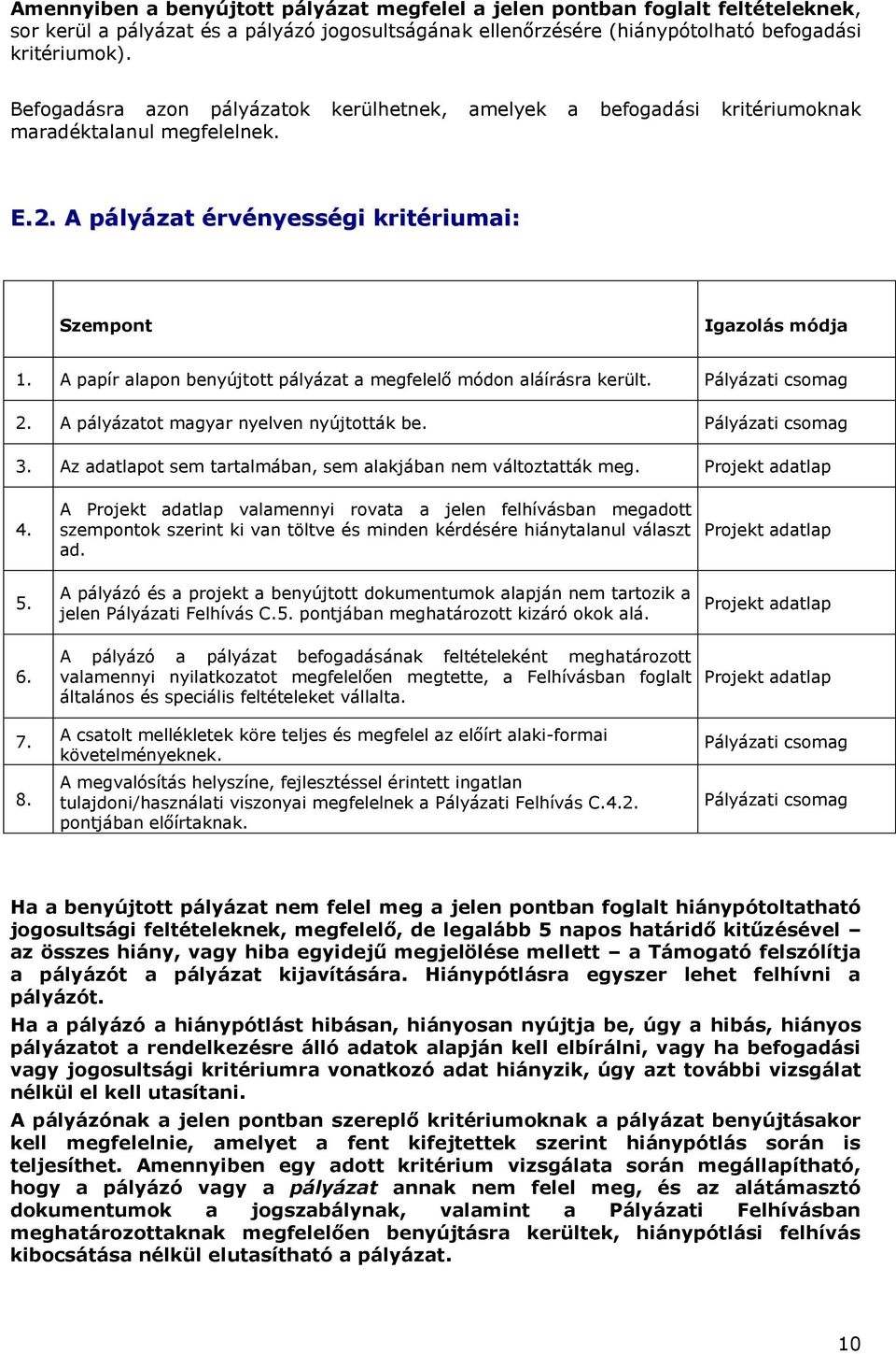 A papír alapon benyújtott pályázat a megfelelő módon aláírásra került. Pályázati csomag 2. A pályázatot magyar nyelven nyújtották be. Pályázati csomag 3.