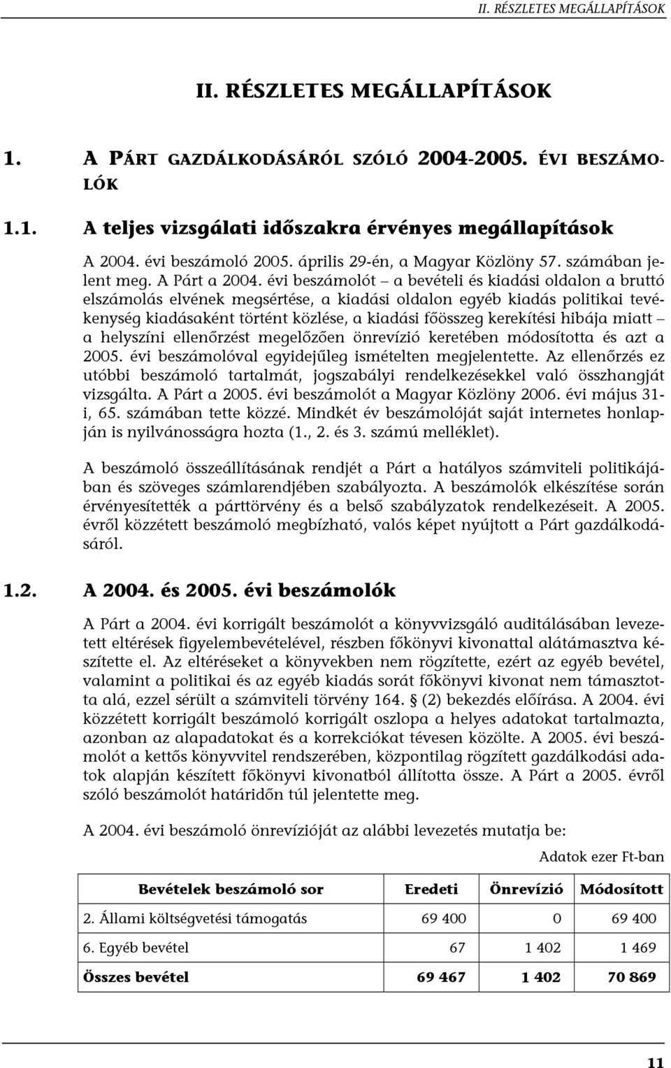 évi beszámolót a bevételi és kiadási oldalon a bruttó elszámolás elvének megsértése, a kiadási oldalon egyéb kiadás politikai tevékenység kiadásaként történt közlése, a kiadási főösszeg kerekítési