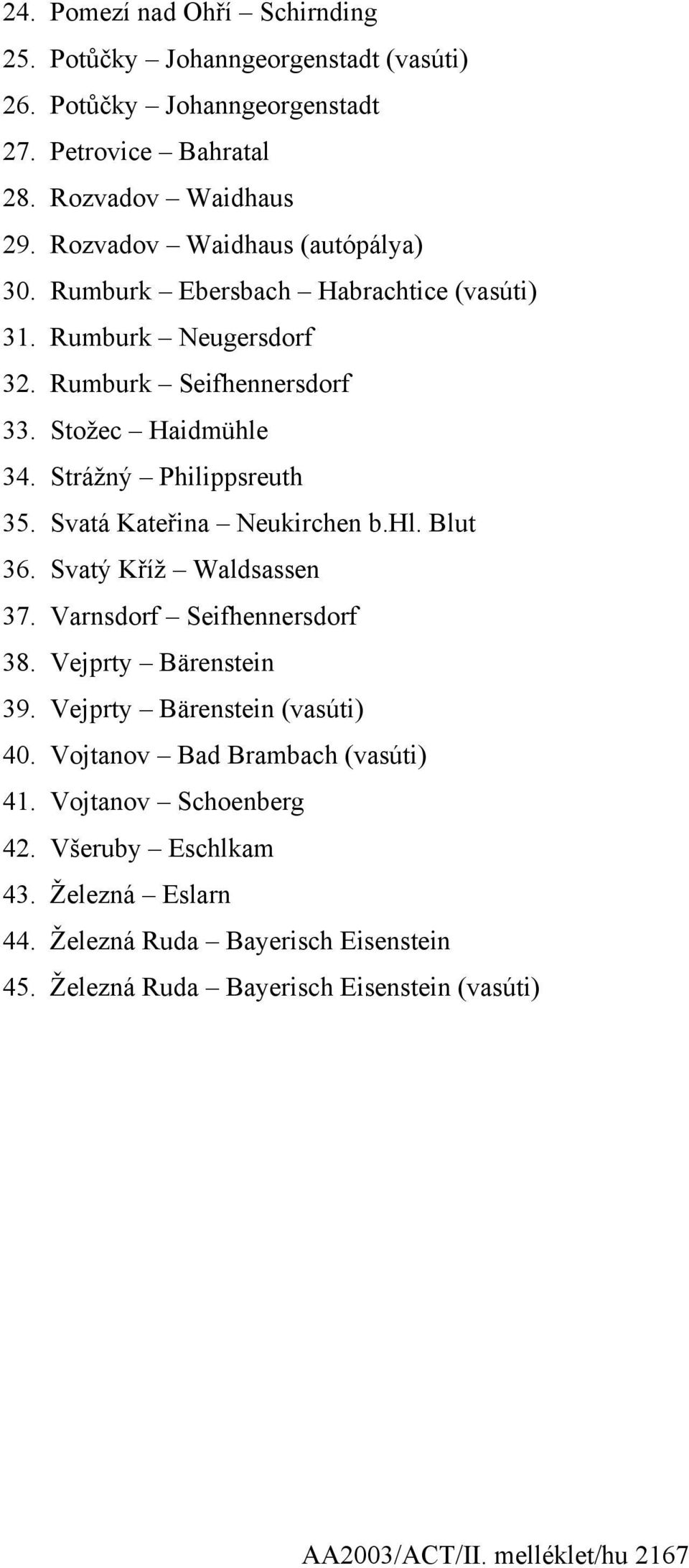 Strážný Philippsreuth 35. Svatá Kateřina Neukirchen b.hl. Blut 36. Svatý Kříž Waldsassen 37. Varnsdorf Seifhennersdorf 38. Vejprty Bärenstein 39.