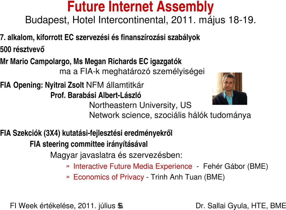 személyiségei FIA Opening: Nyitrai Zsolt NFM államtitkár Prof.