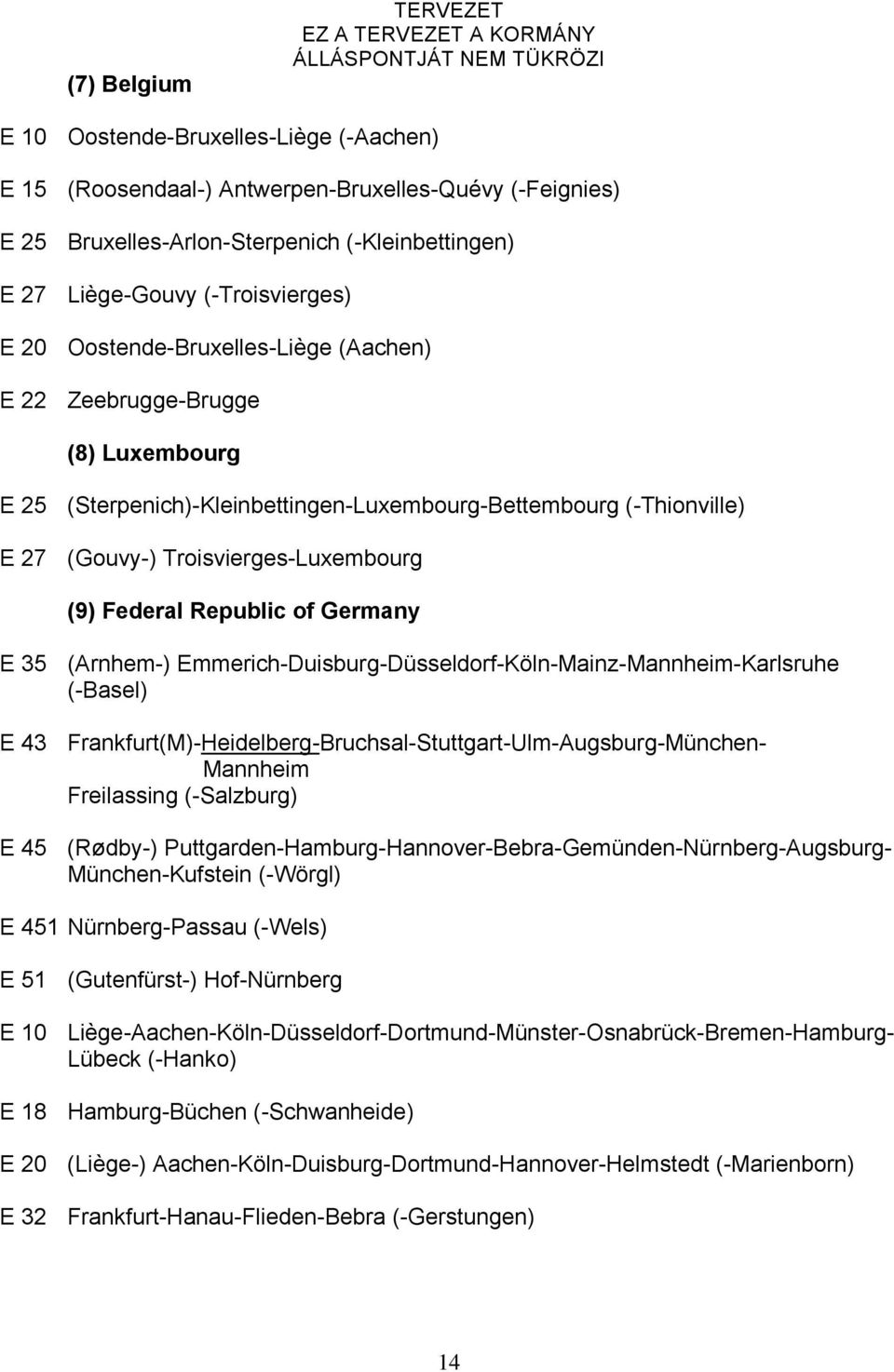 (9) Federal Republic of Germany E 35 (Arnhem-) Emmerich-Duisburg-Düsseldorf-Köln-Mainz-Mannheim-Karlsruhe (-Basel) E 43 Frankfurt(M)-Heidelberg-Bruchsal-Stuttgart-Ulm-Augsburg-München- Mannheim