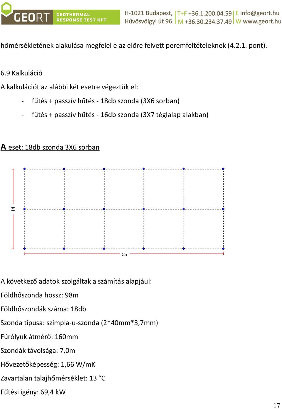 szonda (3X7 téglalap alakban) A eset: 18db szonda 3X6 sorban A következő adatok szolgáltak a számítás alapjául: Földhőszonda hossz: 98m