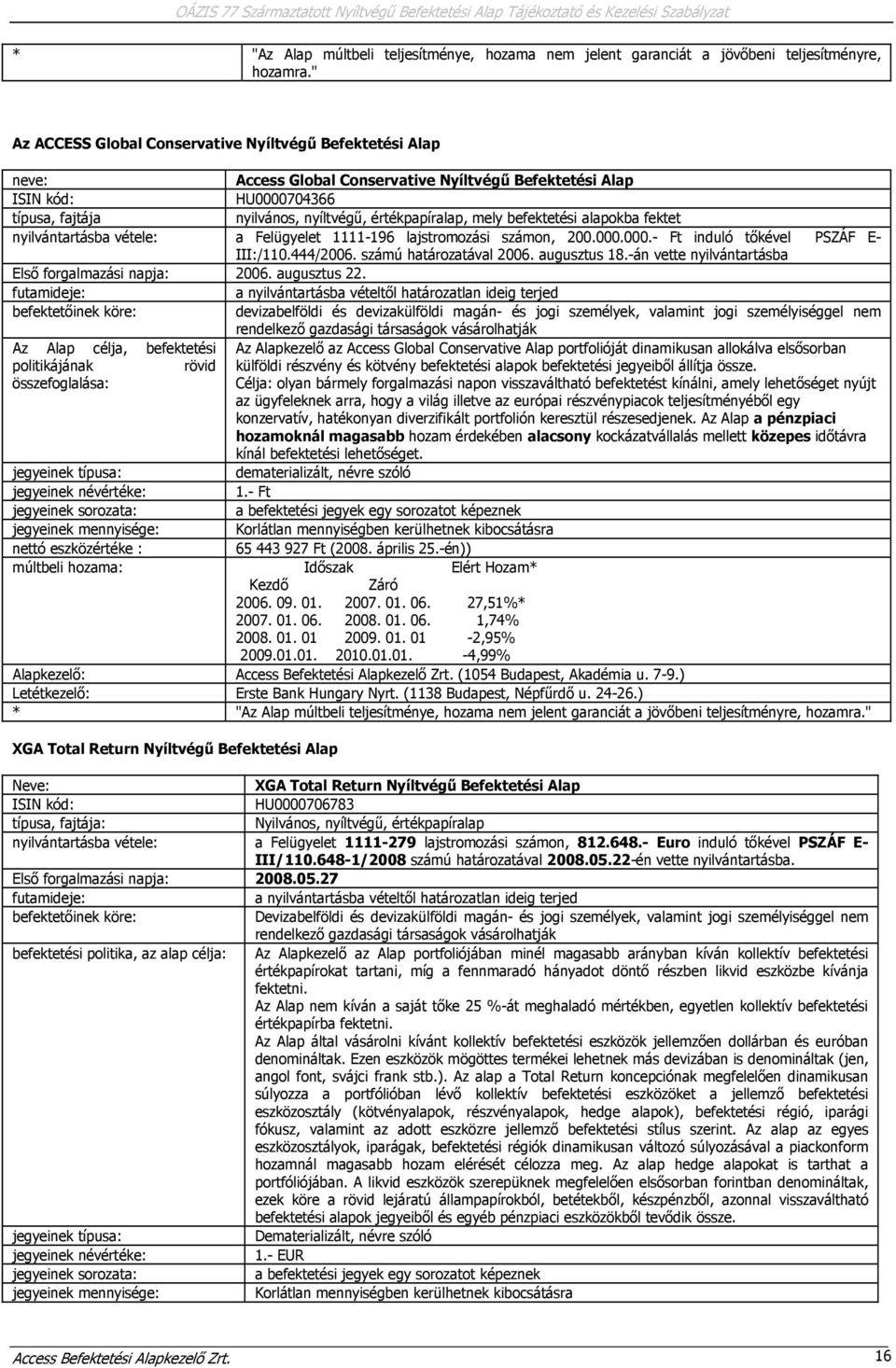 mely befektetési alapokba fektet nyilvántartásba vétele: a Felügyelet 1111-196 lajstromozási számon, 200.000.000.- Ft induló tőkével PSZÁF E- III:/110.444/2006. számú határozatával 2006. augusztus 18.