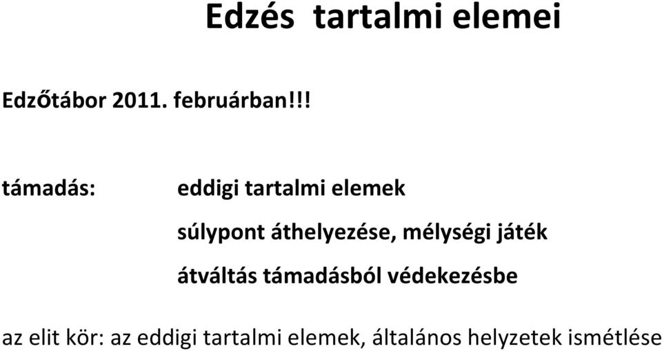 áthelyezése, mélységi játék átváltás támadásból