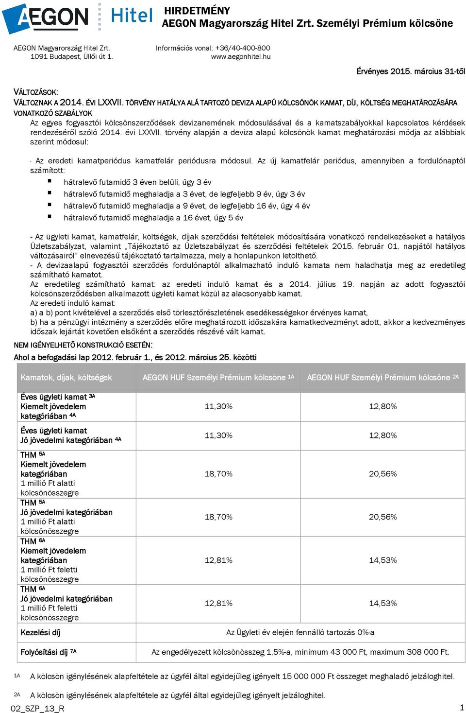 TÖRVÉNY HATÁLYA ALÁ TARTOZÓ DEVIZA ALAPÚ KÖLCSÖNÖK KAMAT, DÍJ, KÖLTSÉG MEGHATÁROZÁSÁRA VONATKOZÓ SZABÁLYOK Az egyes fogyasztói kölcsönszerződések devizanemének módosulásával és a kamatszabályokkal