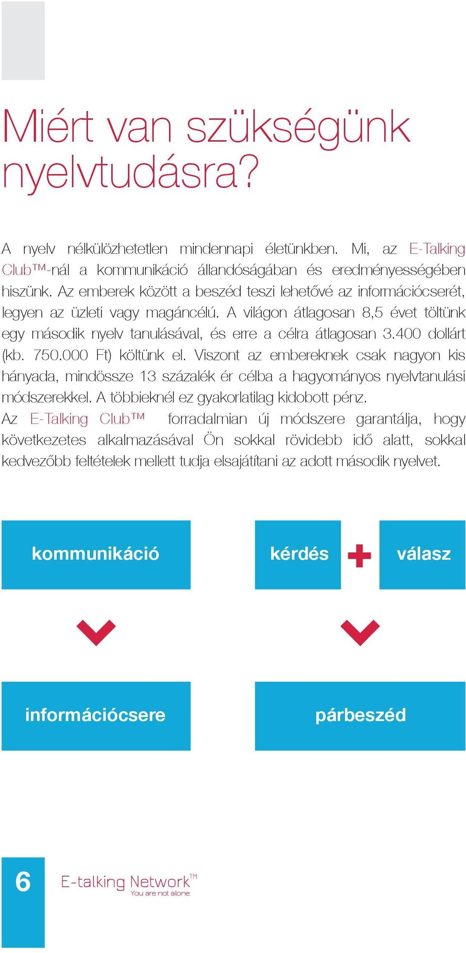 400 dollárt (kb. 750.000 Ft) költünk el. Viszont az embereknek csak nagyon kis hányada, mindössze 13 százalék ér célba a hagyományos nyelvtanulási módszerekkel.