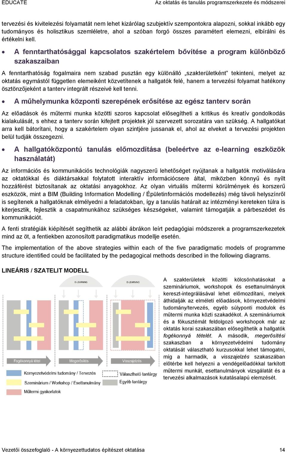 A fenntarthatósággal kapcsolatos szakértelem bővítése a program különböző szakaszaiban A fenntarthatóság fogalmaira nem szabad pusztán egy különálló szakterületként tekinteni, melyet az oktatás