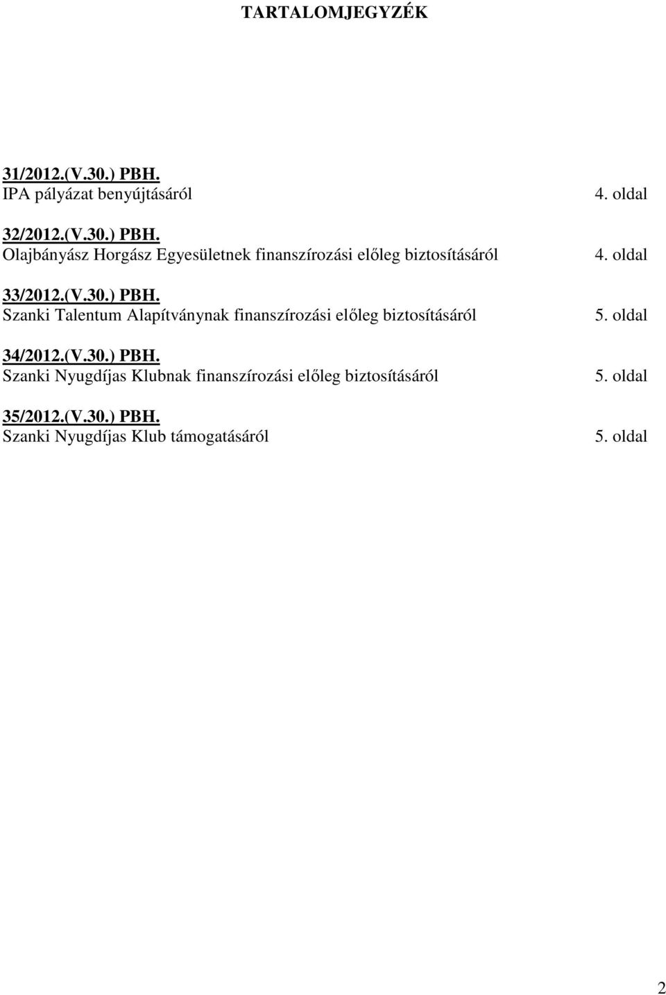 (V.30.) PBH. Szanki Nyugdíjas Klubnak 35/2012.(V.30.) PBH. Szanki Nyugdíjas Klub támogatásáról 4.