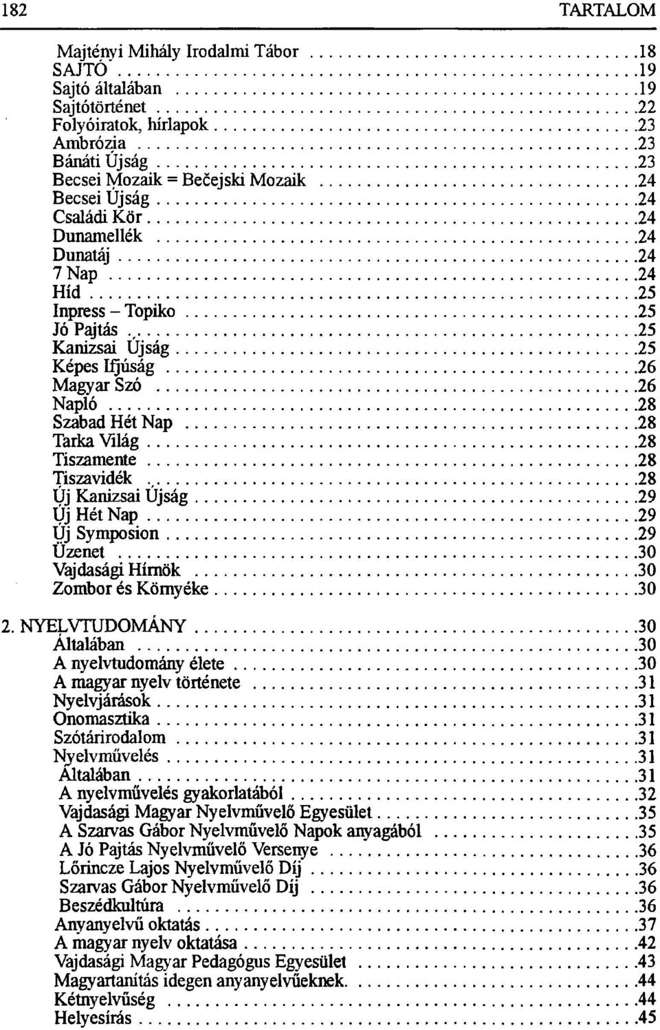 , 25 Kanizsai Újság 25 Képes Ifjúság 26 Magyar Szó 26 Napló 28 Szabad Hét Nap 28 Tarka Világ 28 Tiszamente 28 Tiszavidék 28 Új Kanizsai Újság 29 Új Hét Nap 29 Új Symposion 29 Üzenet 30 Vajdasági