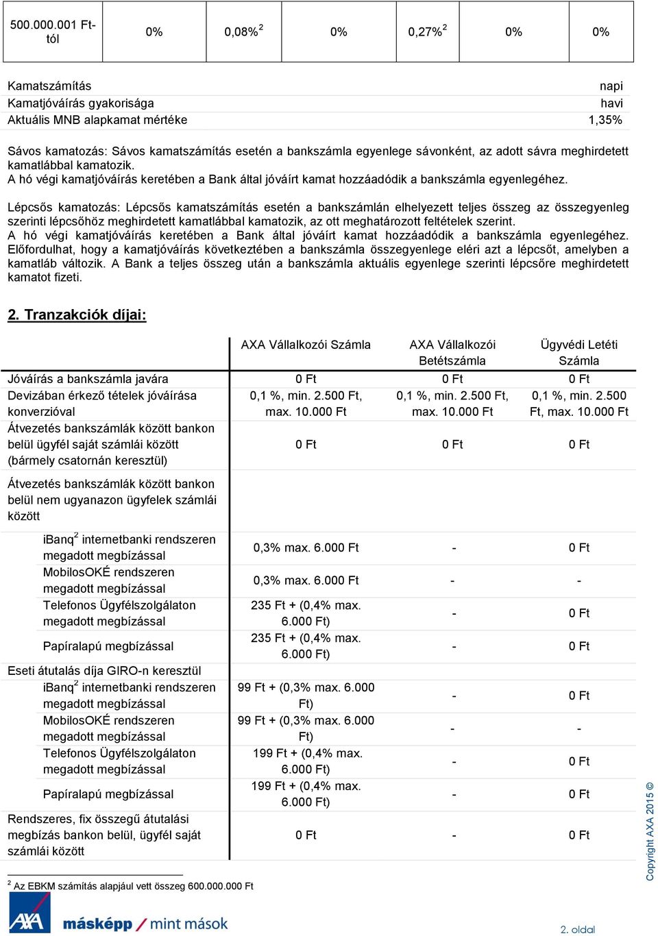 sávonként, az adott sávra meghirdetett kamatlábbal kamatozik. A hó végi kamatjóváírás keretében a Bank által jóváírt kamat hozzáadódik a bankszámla egyenlegéhez.