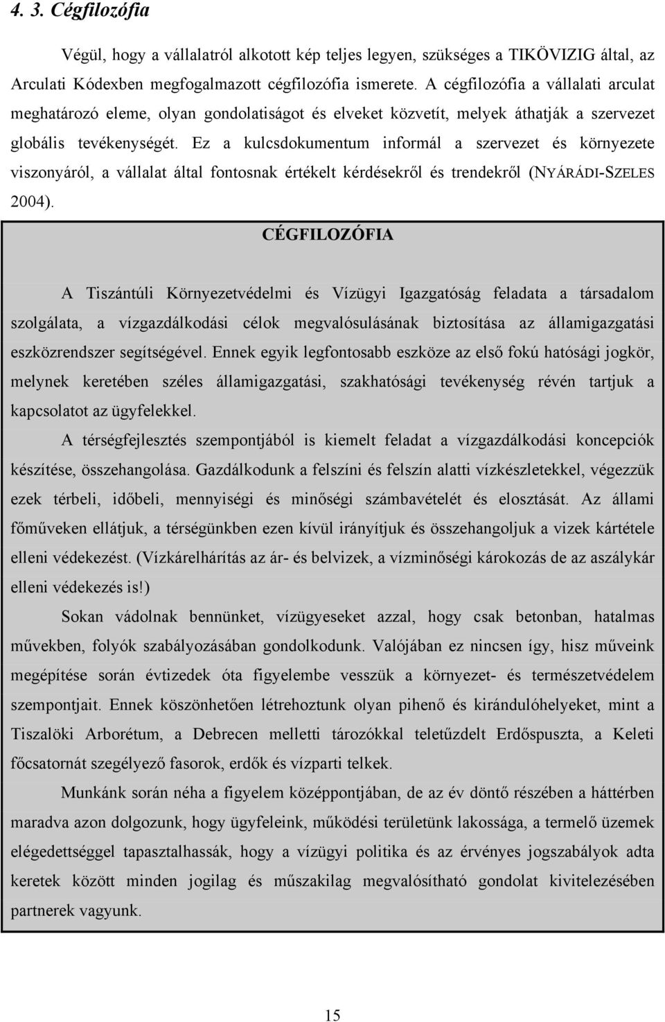 Ez a kulcsdokumentum informál a szervezet és környezete viszonyáról, a vállalat által fontosnak értékelt kérdésekről és trendekről (NYÁRÁDI-SZELES 2004).