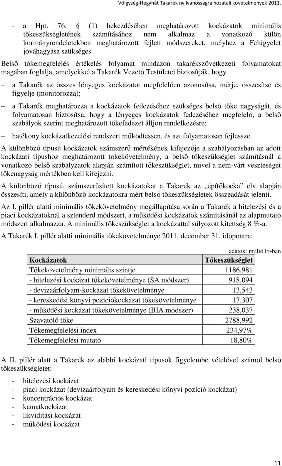 jóváhagyása szükséges Belsı tıkemegfelelés értékelés folyamat mindazon takarékszövetkezeti folyamatokat magában foglalja, amelyekkel a Takarék Vezetı Testületei biztosítják, hogy a Takarék az összes