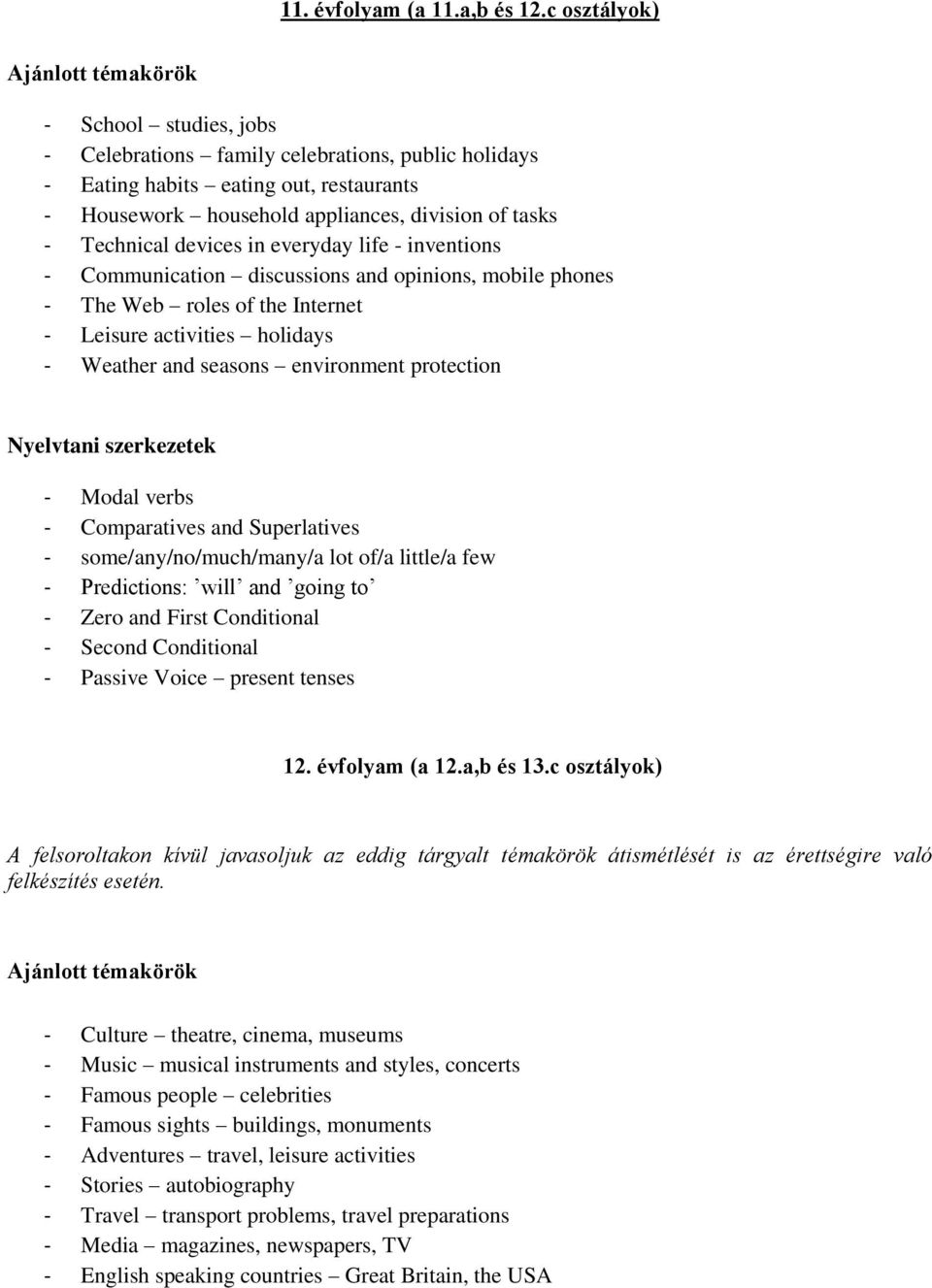 - Technical devices in everyday life - inventions - Communication discussions and opinions, mobile phones - The Web roles of the Internet - Leisure activities holidays - Weather and seasons