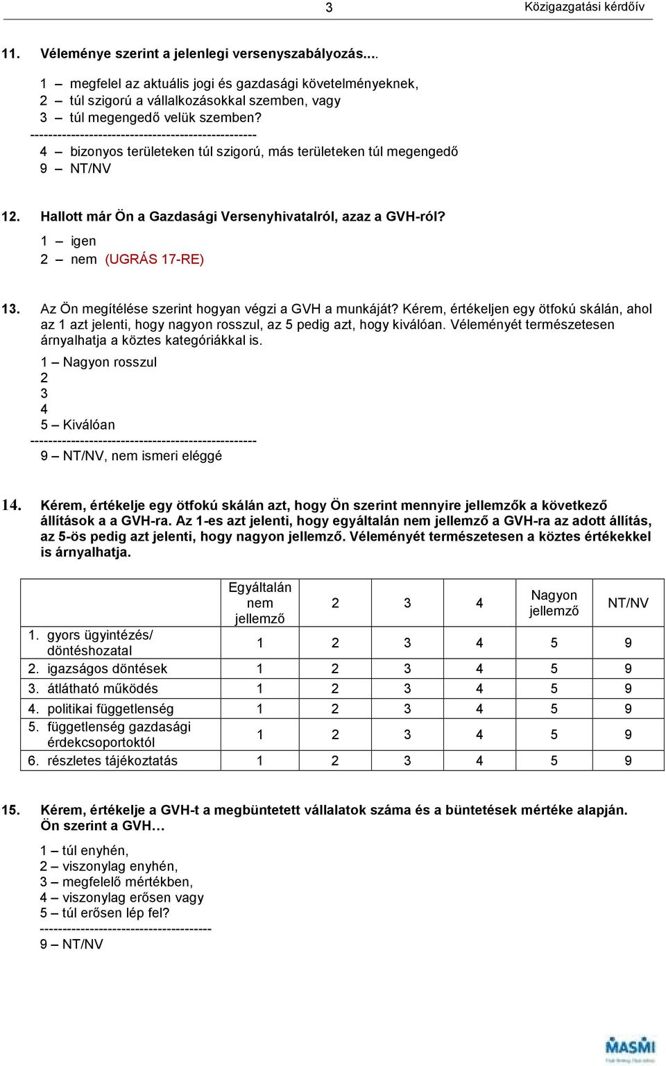 4 bizonyos területeken túl szigorú, más területeken túl megengedı 12. Hallott már Ön a Gazdasági Versenyhivatalról, azaz a GVH-ról? 2 nem (UGRÁS 17-RE) 13.