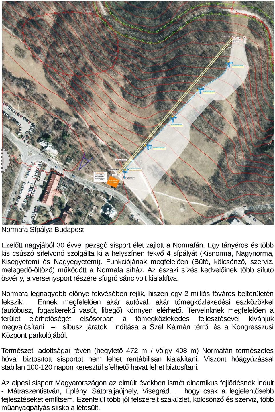 Funkciójának megfelelően (Büfé, kölcsönző, szerviz, melegedő-öltöző) működött a Normafa síház. Az északi sízés kedvelőinek több sífutó ösvény, a versenysport részére síugró sánc volt kialakítva.