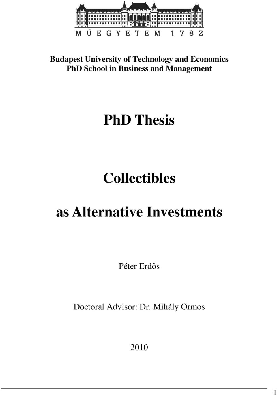 Thesis Collectibles as Alternative Investments