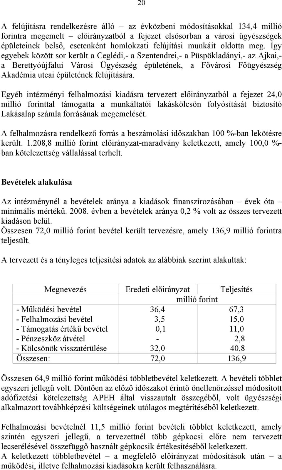 Így egyebek között sor került a Ceglédi,- a Szentendrei,- a Püspökladányi,- az Ajkai,- a Berettyóújfalui Városi Ügyészség épületének, a Fővárosi Főügyészség Akadémia utcai épületének felújítására.