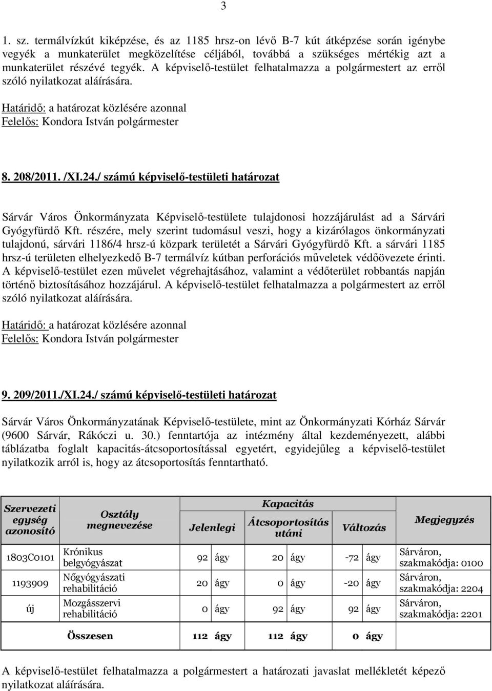 / számú képviselő-testületi határozat Sárvár Város Önkormányzata Képviselő-testülete tulajdonosi hozzájárulást ad a Sárvári Gyógyfürdő Kft.