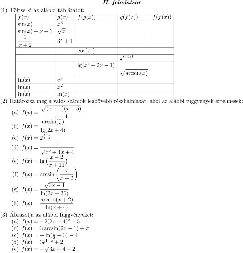 f() = arcsin( ) lg( + 4) (c) f() = + 3 (d) f() = + 4 + 4 (e) f() = lg ( ) + ( ) (f) f() = arcsin + 3 (g) f() = ln( + 36) arccos( + ) (h) f()