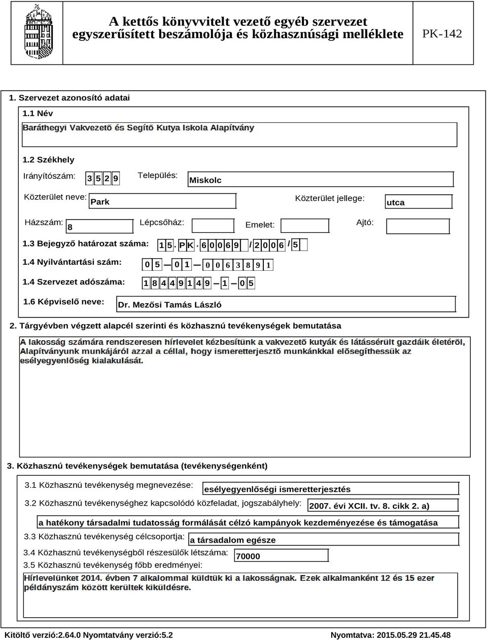 Mezősi Tamás László 2. Tárgyévben végzett alapcél szerinti és közhasznú tevékenységek bemutatása Szöveg 3. Közhasznú tevékenységek bemutatása (tevékenységenként) 3.